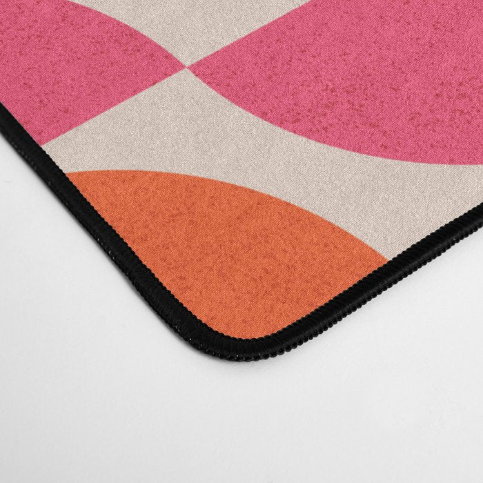 Vintage Mid-century Modern Abstract Geometric Balancing Shapes in Bright Bold Vibrant Fuchsia Pink and Hot Tangerine Orange Desk Mat Gallery Image 4