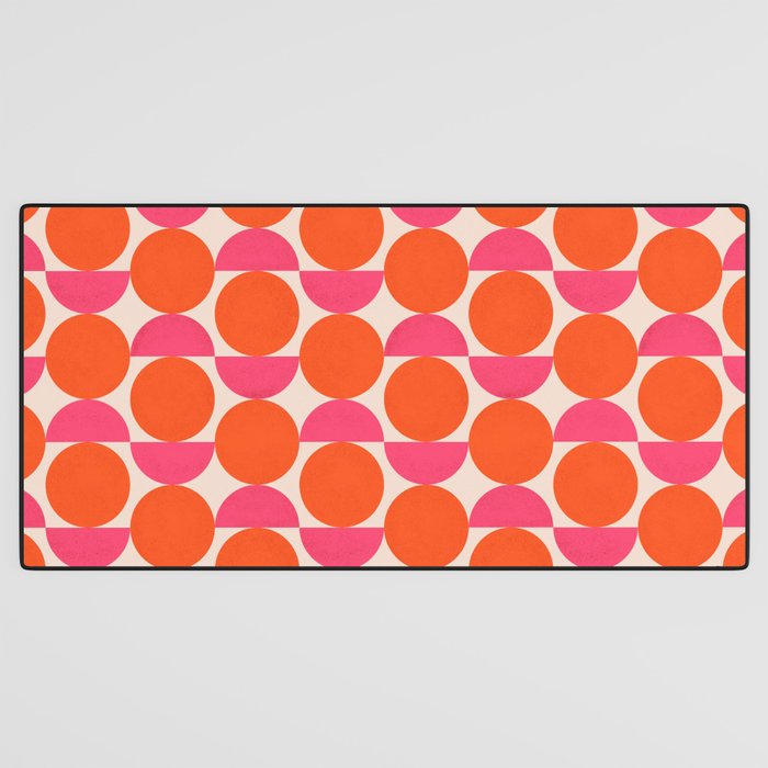 Vintage Mid-century Modern Abstract Geometric Balancing Shapes in Bright Bold Vibrant Fuchsia Pink and Hot Tangerine Orange Desk Mat Gallery Image 3