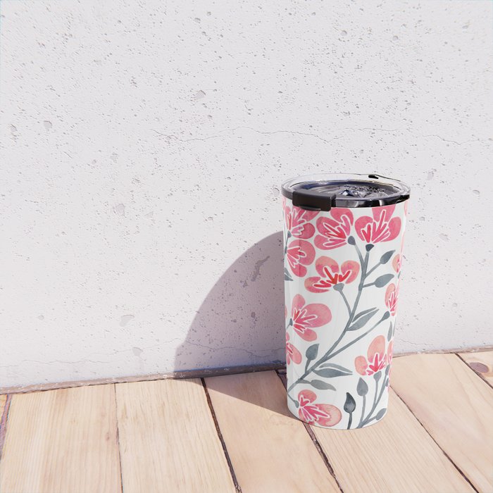 Cherry Blossoms - Pink & Black Palette Travel Mug Gallery Image 4