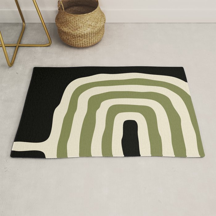 Abstract Geometric Rings 234 Black Olive Green and Beige Rug Gallery Image 1
