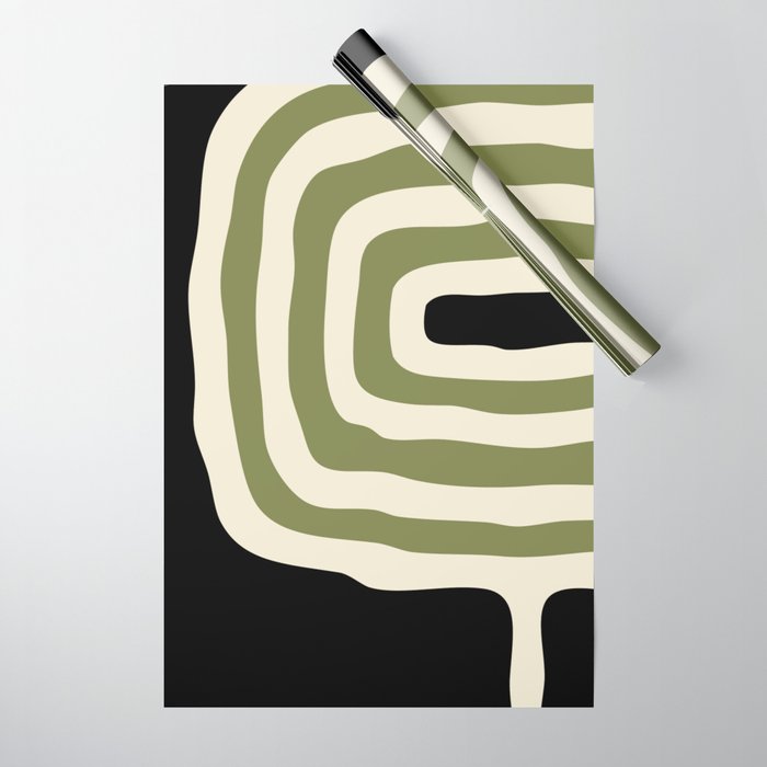 Abstract Geometric Rings 234 Black Olive Green and Beige Wrapping Paper Gallery Image 1