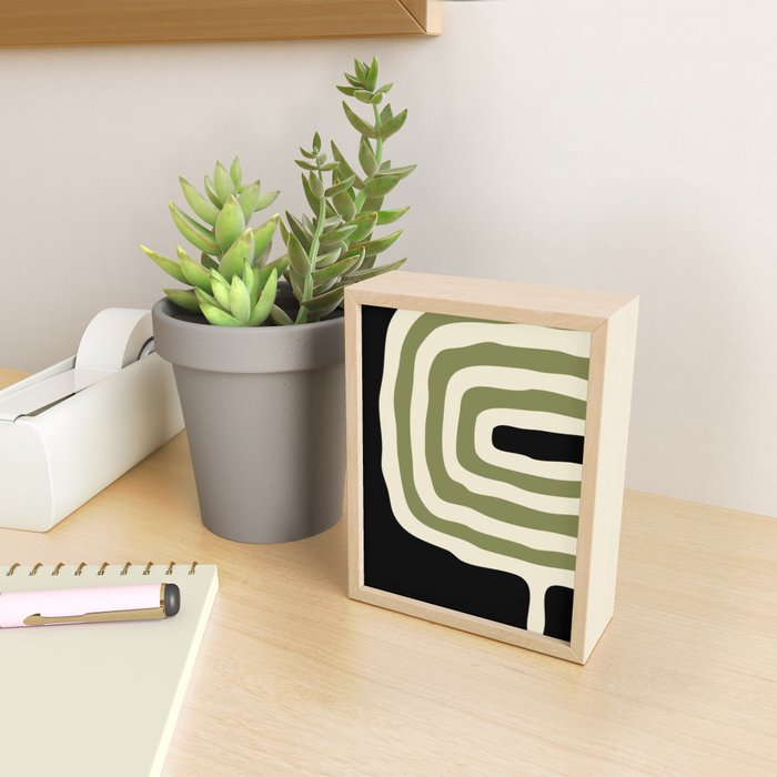 Abstract Geometric Rings 234 Black Olive Green and Beige Mini Art Print Gallery Image 2