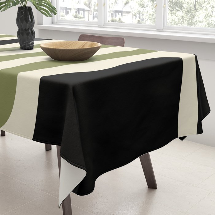Abstract Geometric Rings 234 Black Olive Green and Beige Tablecloth Gallery Image 3