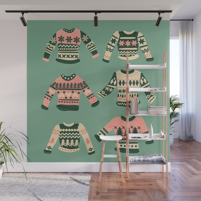 Christmas Sweaters - Vintage Blush Mint Palette Wall Mural Gallery Image 1
