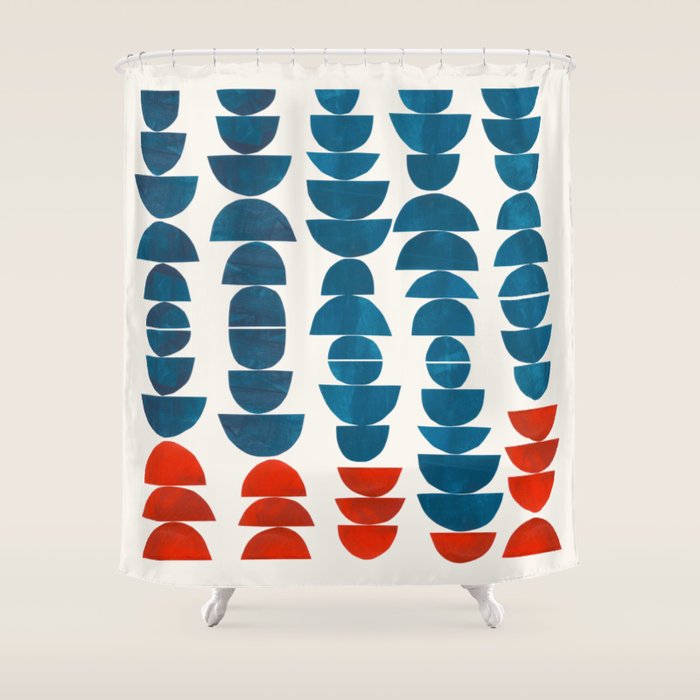 Teal Jewels Minimalist Minimal Abstract Mid Century Modern Paper Collage Shapes Shower Curtain Gallery Image 1