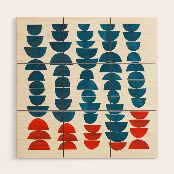 Teal Jewels Minimalist Minimal Abstract Mid Century Modern Paper Collage Shapes Wood Wall Art Gallery Image 1