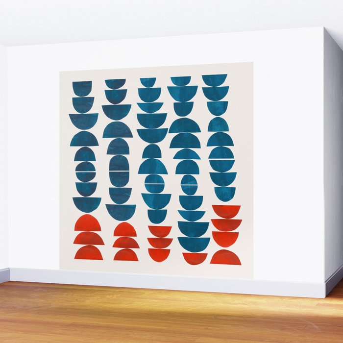 Teal Jewels Minimalist Minimal Abstract Mid Century Modern Paper Collage Shapes Wall Mural Gallery Image 2