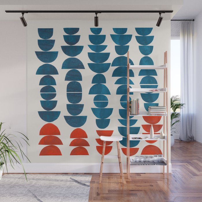 Teal Jewels Minimalist Minimal Abstract Mid Century Modern Paper Collage Shapes Wall Mural Gallery Image 1