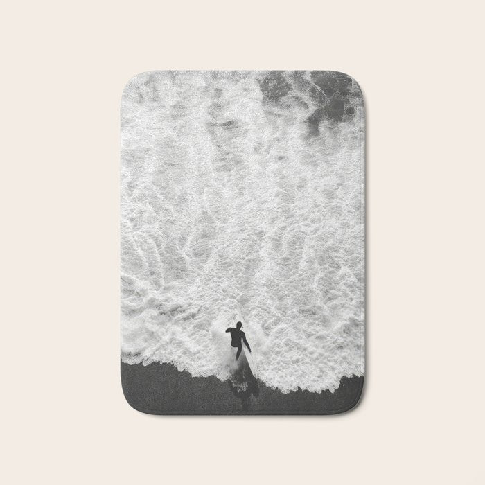 Surfer and Shore - Aerial Ocean Fine Art Print Bath Mat Gallery Image 1