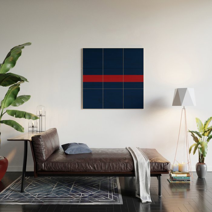 Navy Red Horizontal Bar Wood Wall Art Gallery Image 2