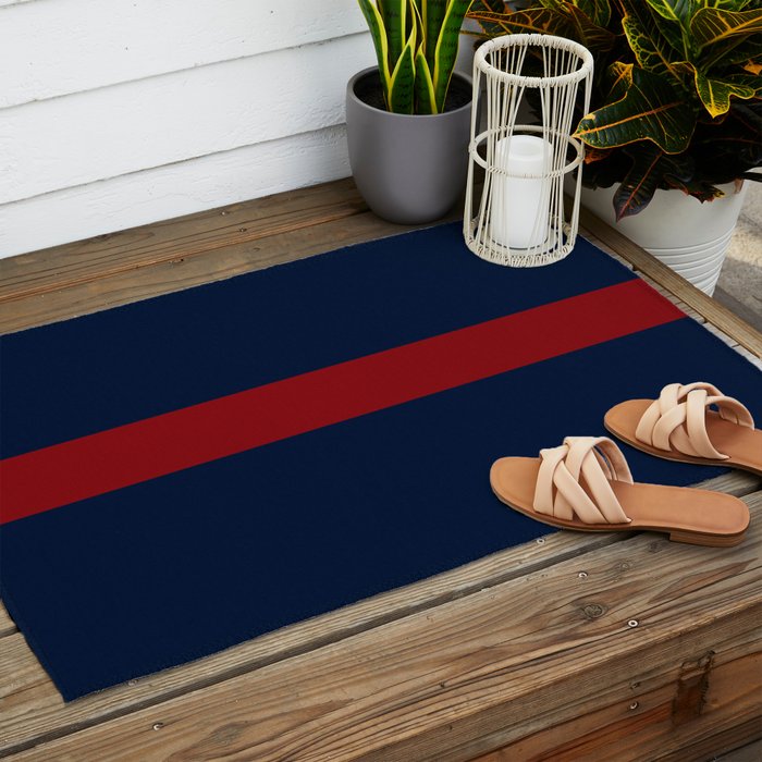 Navy Red Horizontal Bar Outdoor Rug Gallery Image 2