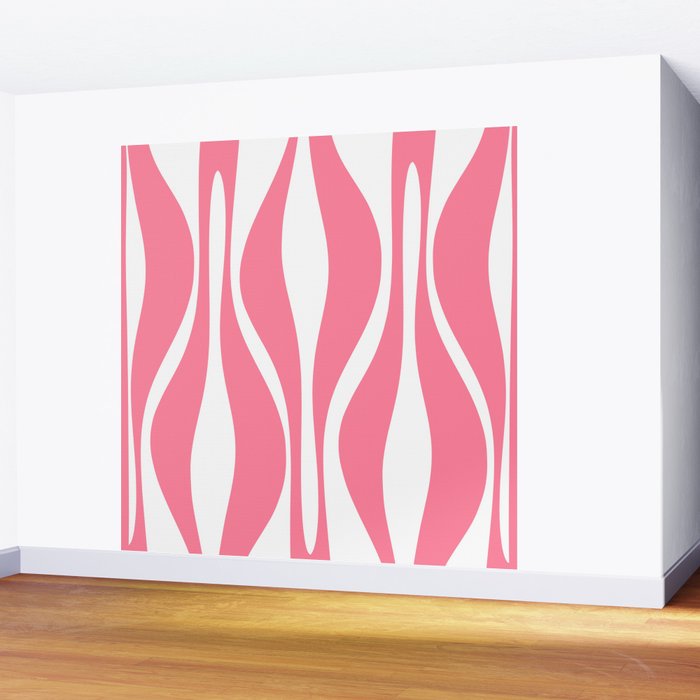 Mid Century Modern Abstract Lounge Pattern in Pink and White Wall Mural Gallery Image 2