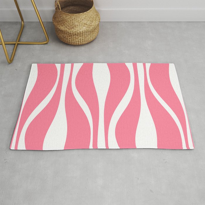 Mid Century Modern Abstract Lounge Pattern in Pink and White Rug Gallery Image 1