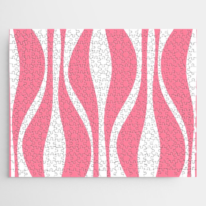 Mid Century Modern Abstract Lounge Pattern in Pink and White Jigsaw Puzzle Gallery Image 1