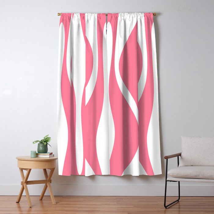 Mid Century Modern Abstract Lounge Pattern in Pink and White Window Curtain Gallery Image 1
