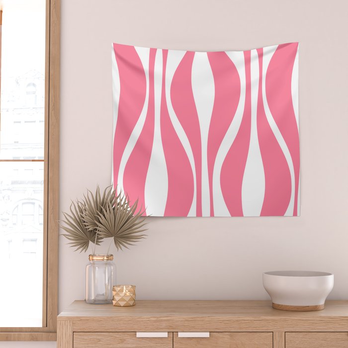 Mid Century Modern Abstract Lounge Pattern in Pink and White Wall Tapestry Gallery Image 2
