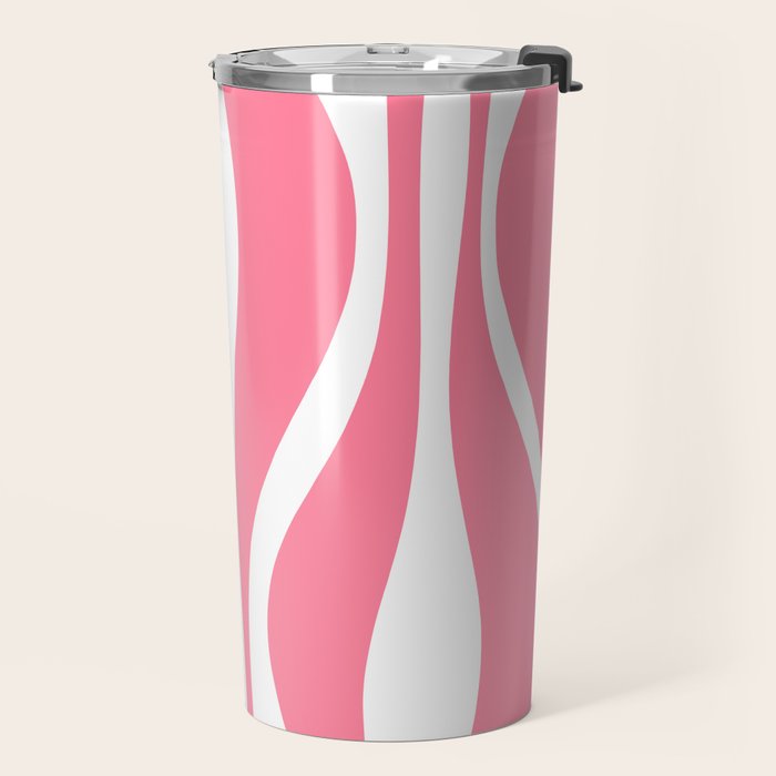 Mid Century Modern Abstract Lounge Pattern in Pink and White Travel Mug Gallery Image 2