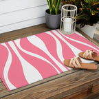 Mid Century Modern Abstract Lounge Pattern in Pink and White Outdoor Rug Gallery Image 2