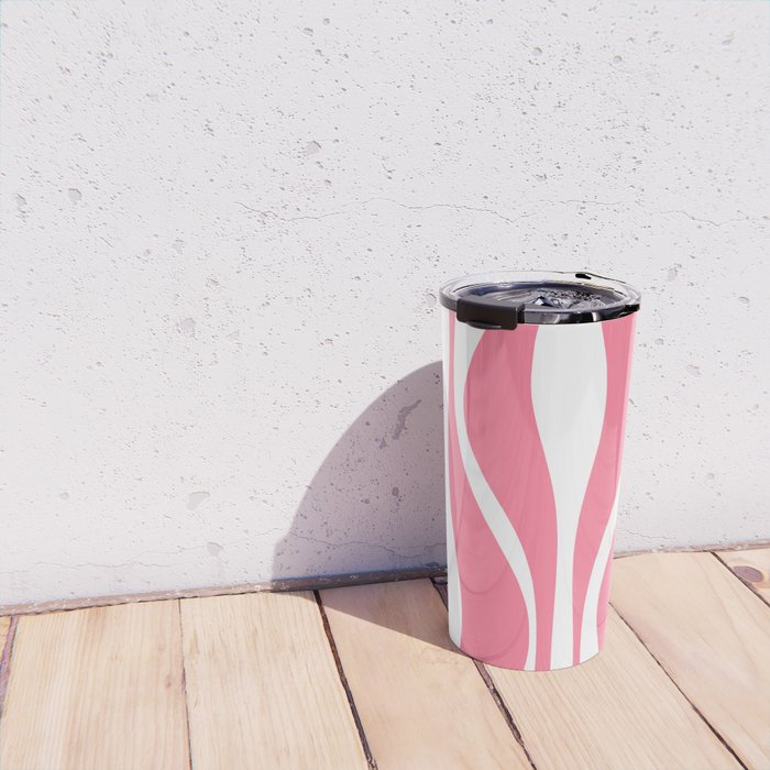 Mid Century Modern Abstract Lounge Pattern in Pink and White Travel Mug Gallery Image 4