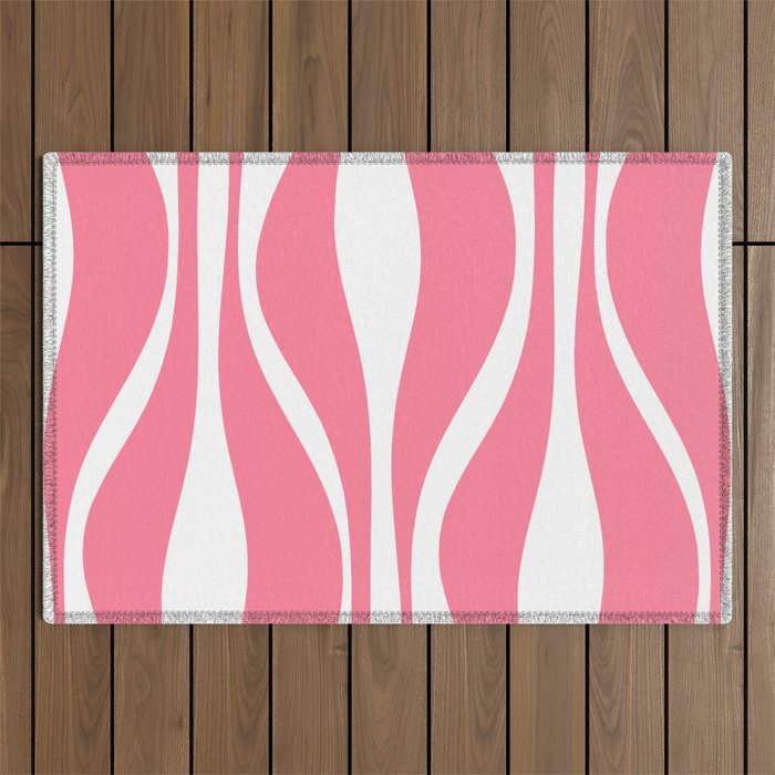 Mid Century Modern Abstract Lounge Pattern in Pink and White Outdoor Rug Gallery Image 1
