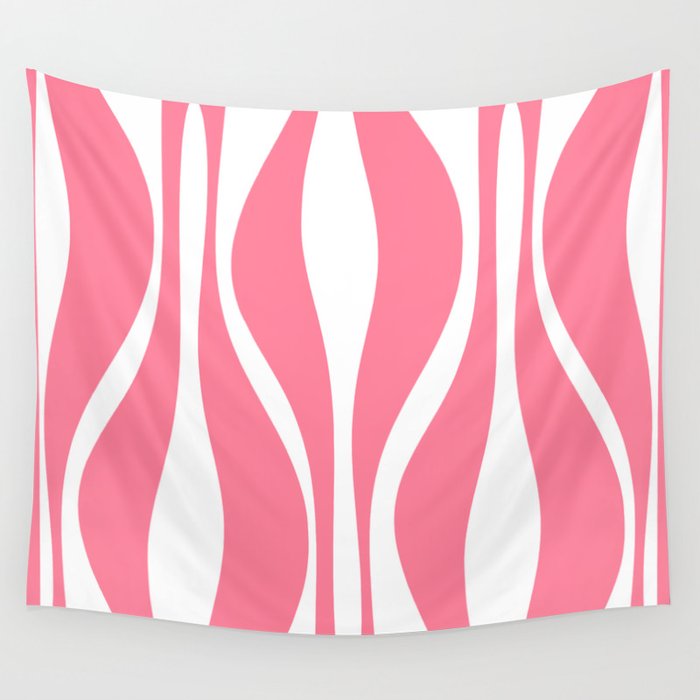 Mid Century Modern Abstract Lounge Pattern in Pink and White Wall Tapestry Gallery Image 4