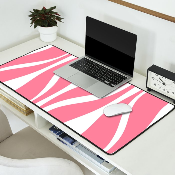 Mid Century Modern Abstract Lounge Pattern in Pink and White Desk Mat Gallery Image 2