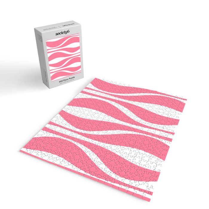 Mid Century Modern Abstract Lounge Pattern in Pink and White Jigsaw Puzzle Gallery Image 2