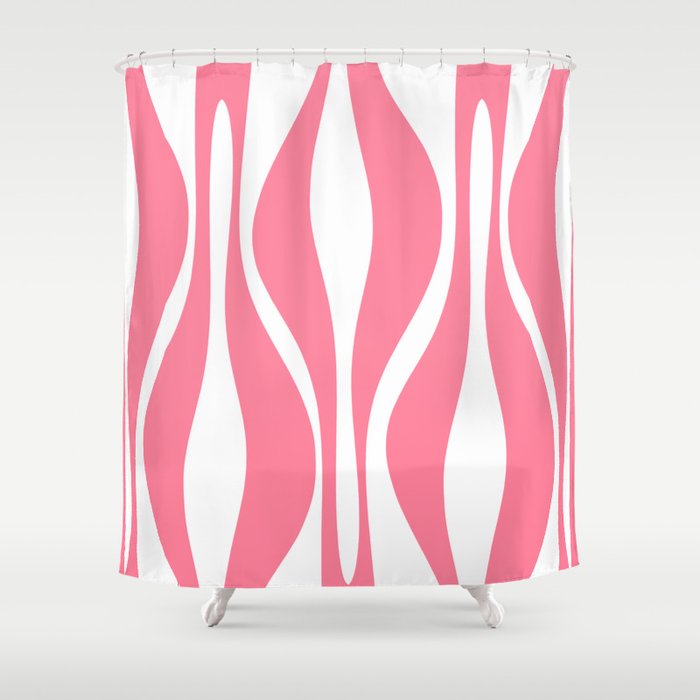 Mid Century Modern Abstract Lounge Pattern in Pink and White Shower Curtain Gallery Image 1