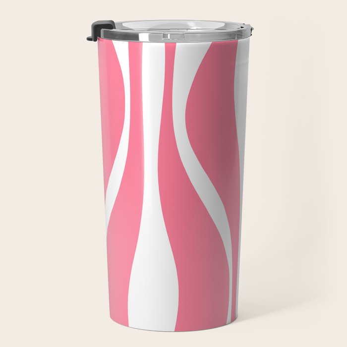 Mid Century Modern Abstract Lounge Pattern in Pink and White Travel Mug Gallery Image 3