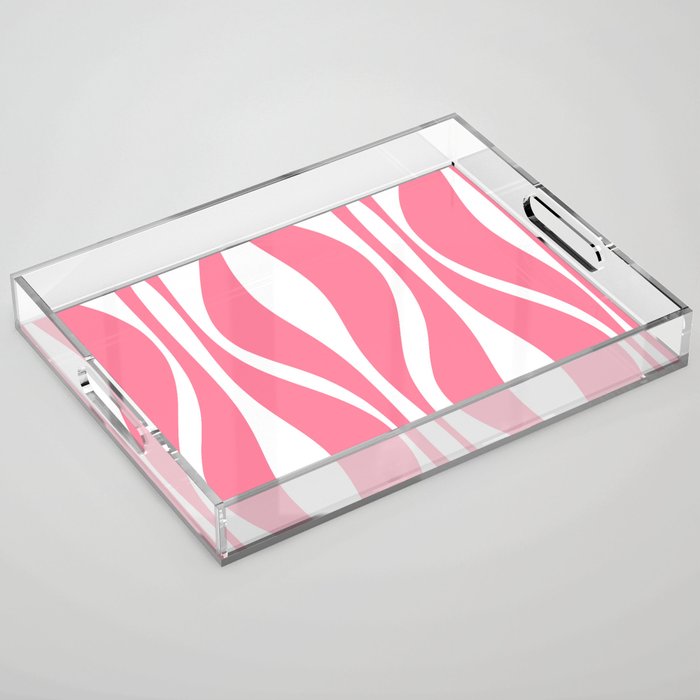 Mid Century Modern Abstract Lounge Pattern in Pink and White Acrylic Tray Gallery Image 1