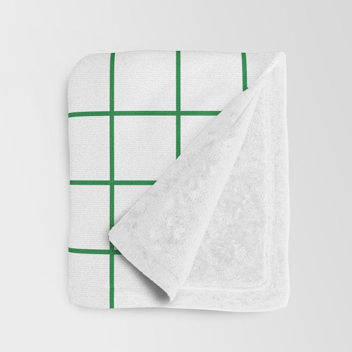Grid Lines Green and White Geometric Pattern Throw Blanket Gallery Image 3
