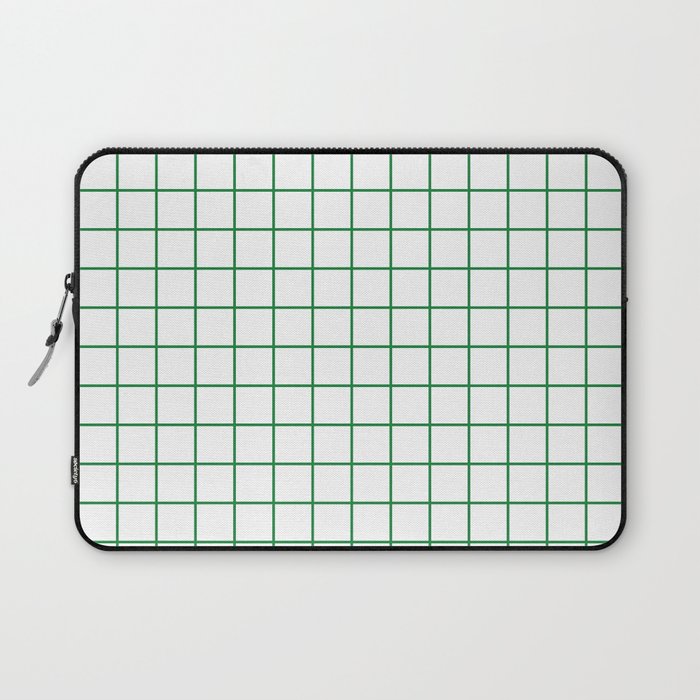 Grid Lines Green and White Geometric Pattern Laptop Sleeve Gallery Image 1