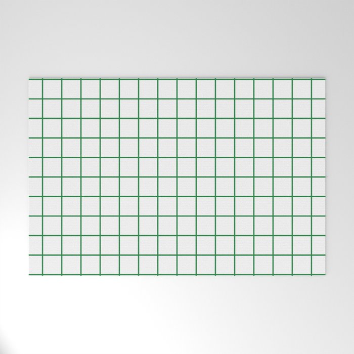 Grid Lines Green and White Geometric Pattern Welcome Mat Gallery Image 1