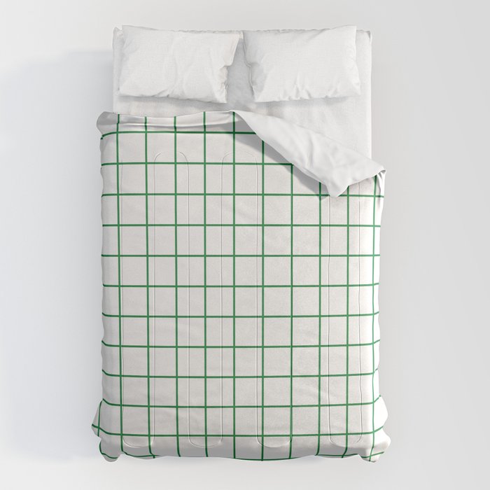 Grid Lines Green and White Geometric Pattern Comforter Gallery Image 1