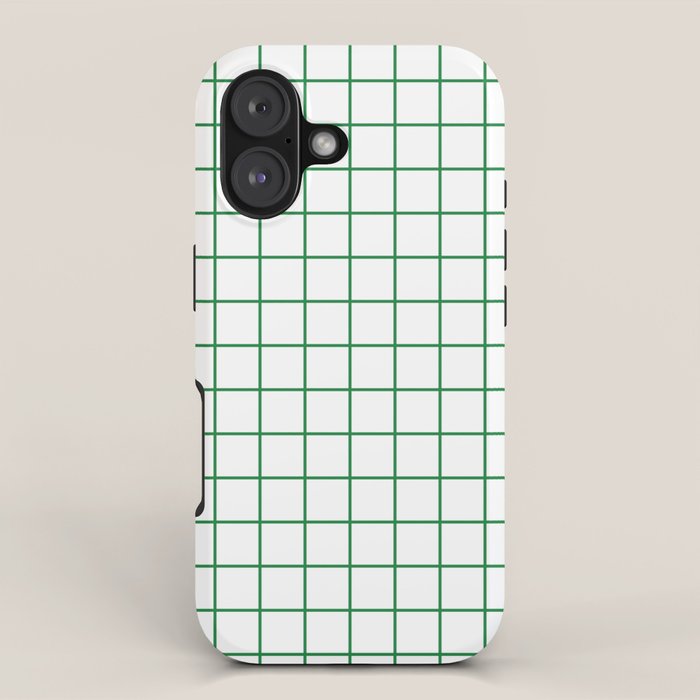 Grid Lines Green and White Geometric Pattern iPhone Case Gallery Image 1