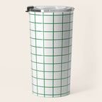 Grid Lines Green and White Geometric Pattern Travel Mug Gallery Image 3