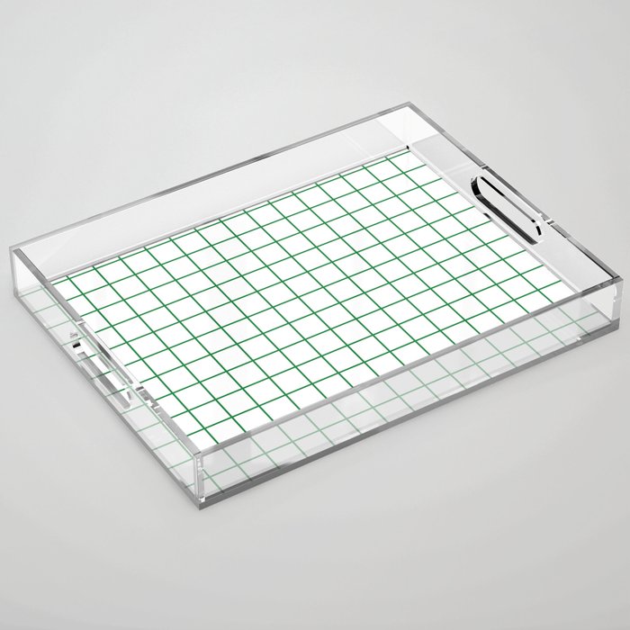 Grid Lines Green and White Geometric Pattern Acrylic Tray Gallery Image 1