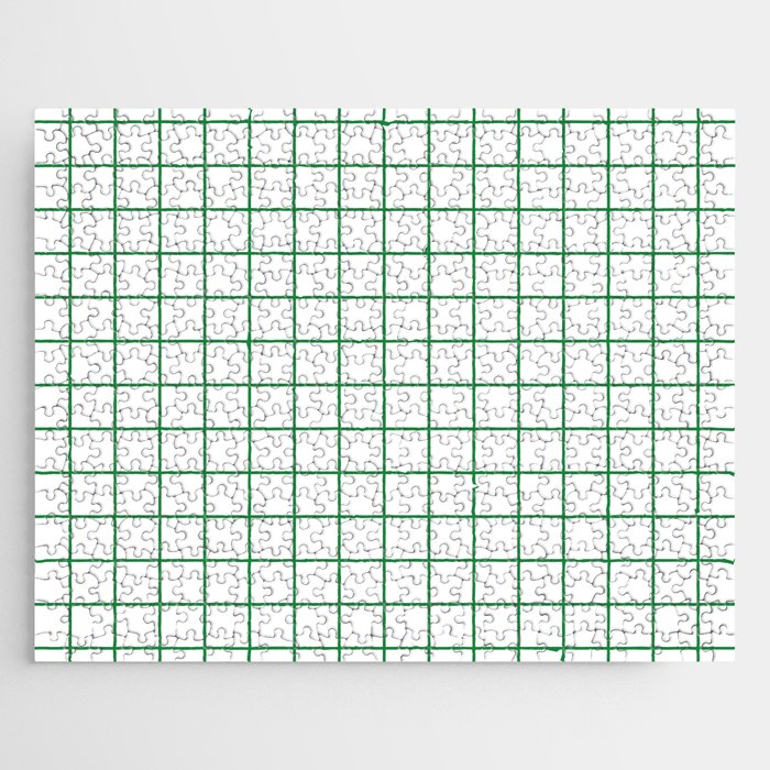 Grid Lines Green and White Geometric Pattern Jigsaw Puzzle Gallery Image 1