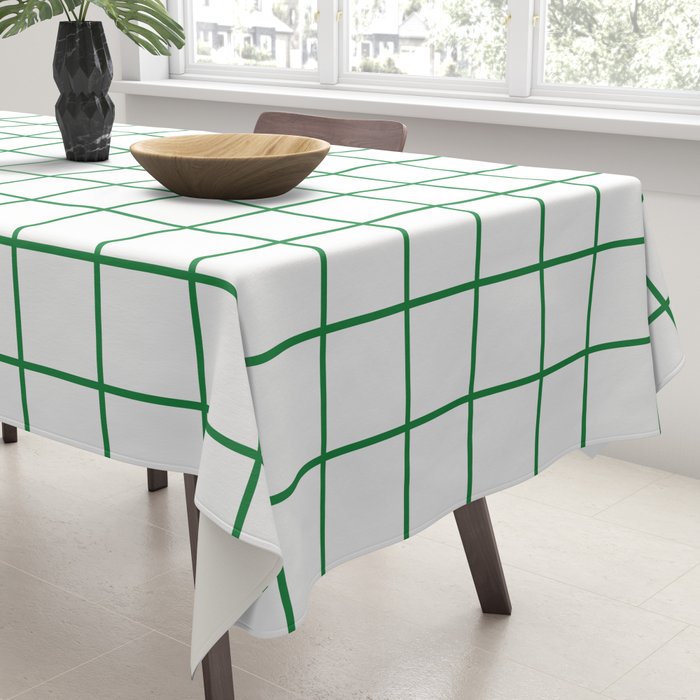 Grid Lines Green and White Geometric Pattern Tablecloth Gallery Image 3