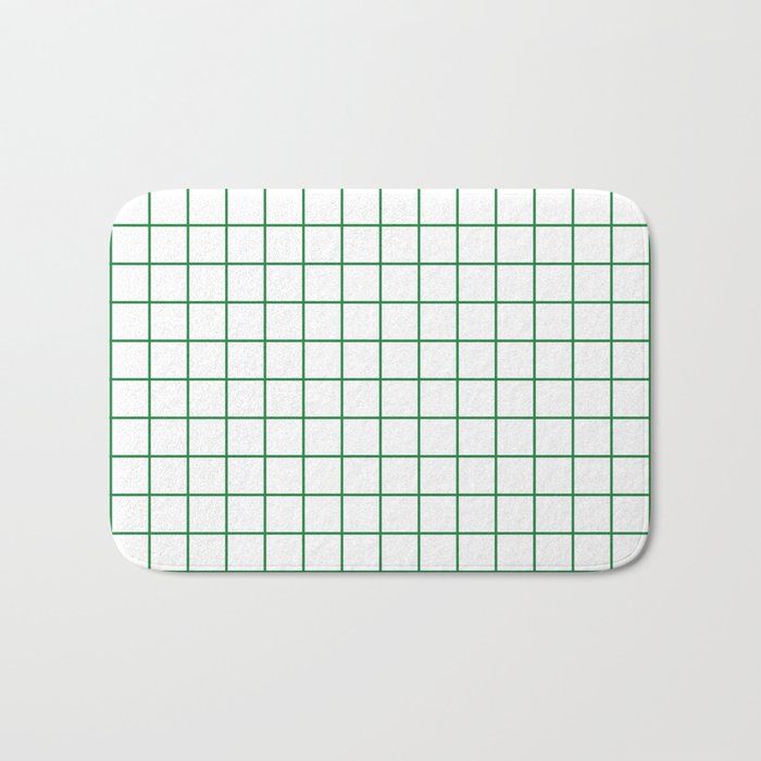 Grid Lines Green and White Geometric Pattern Bath Mat Gallery Image 1