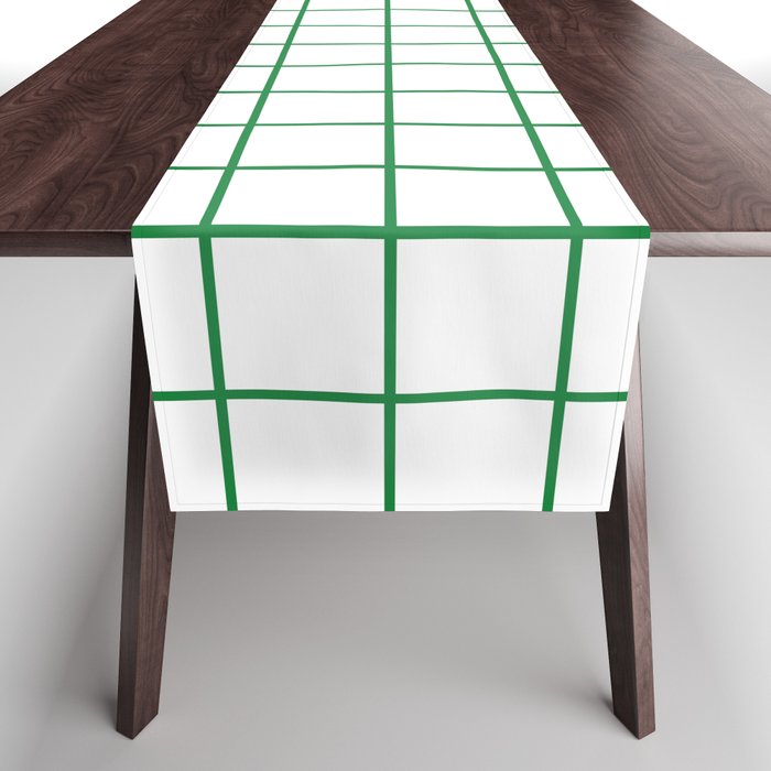 Grid Lines Green and White Geometric Pattern Table Runner Gallery Image 1