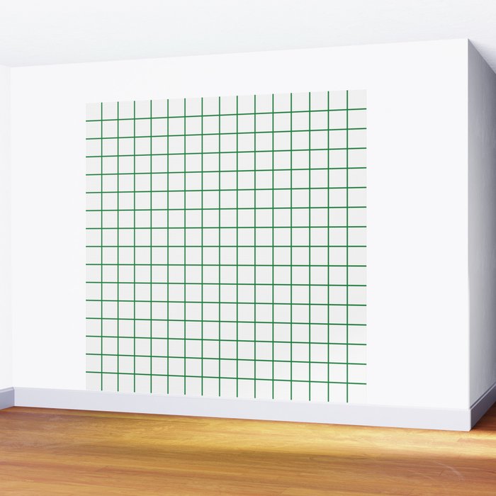 Grid Lines Green and White Geometric Pattern Wall Mural Gallery Image 2