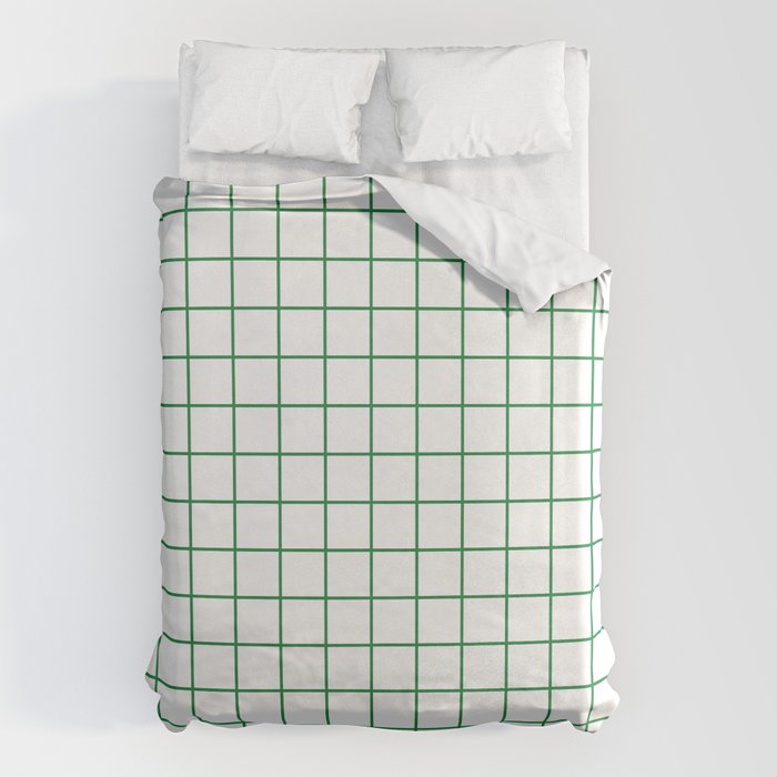Grid Lines Green and White Geometric Pattern Duvet Cover Gallery Image 6