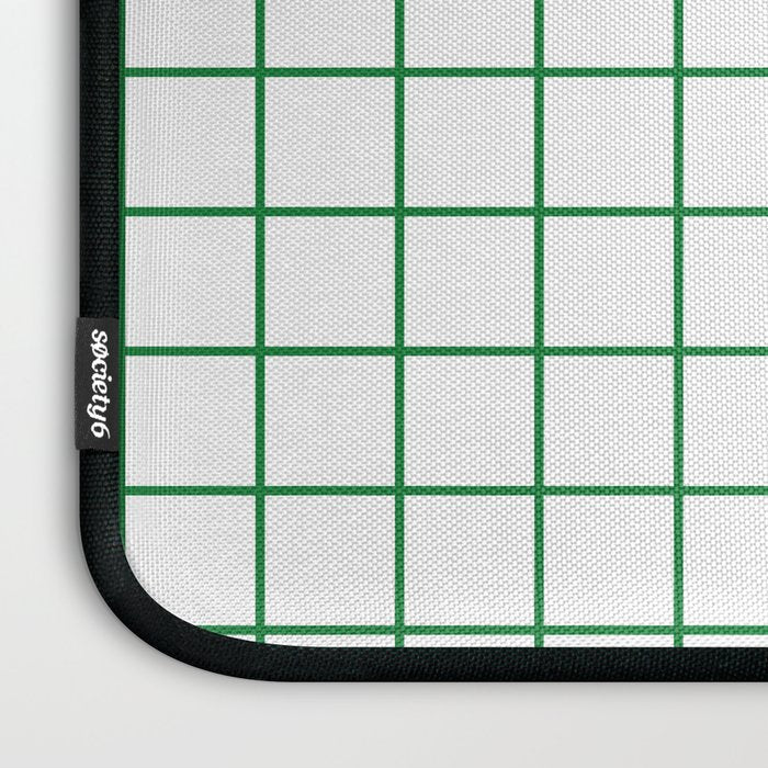 Grid Lines Green and White Geometric Pattern Laptop Sleeve Gallery Image 3