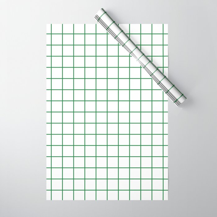 Grid Lines Green and White Geometric Pattern Wrapping Paper Gallery Image 1