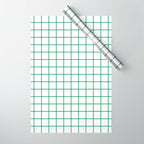 Grid Lines Green and White Geometric Pattern Wrapping Paper Gallery Image 1