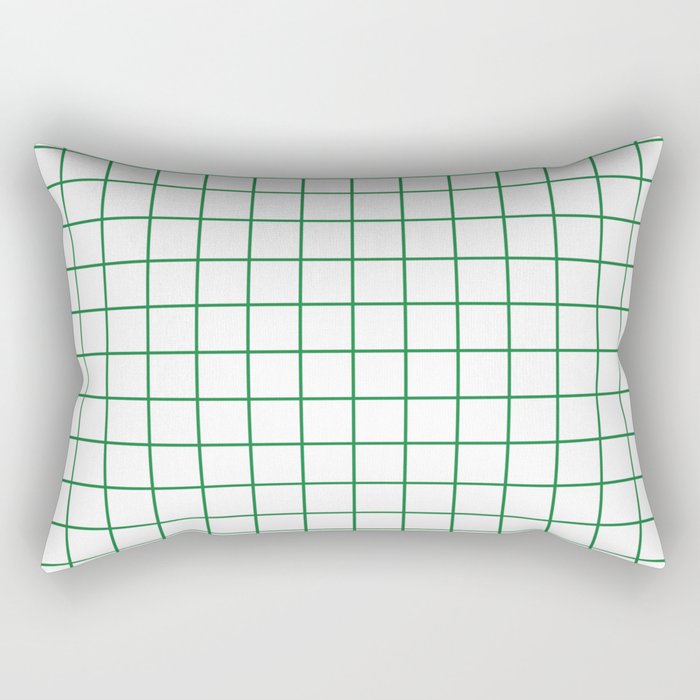Grid Lines Green and White Geometric Pattern Rectangular Pillow Gallery Image 2
