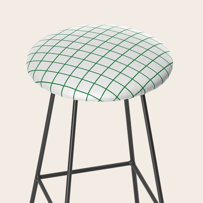 Grid Lines Green and White Geometric Pattern Stool Gallery Image 2
