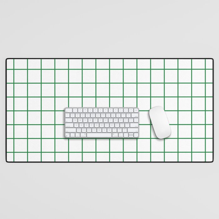 Grid Lines Green and White Geometric Pattern Desk Mat Gallery Image 1
