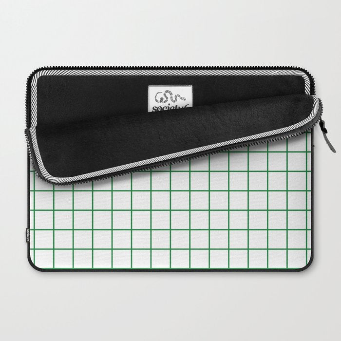Grid Lines Green and White Geometric Pattern Laptop Sleeve Gallery Image 2
